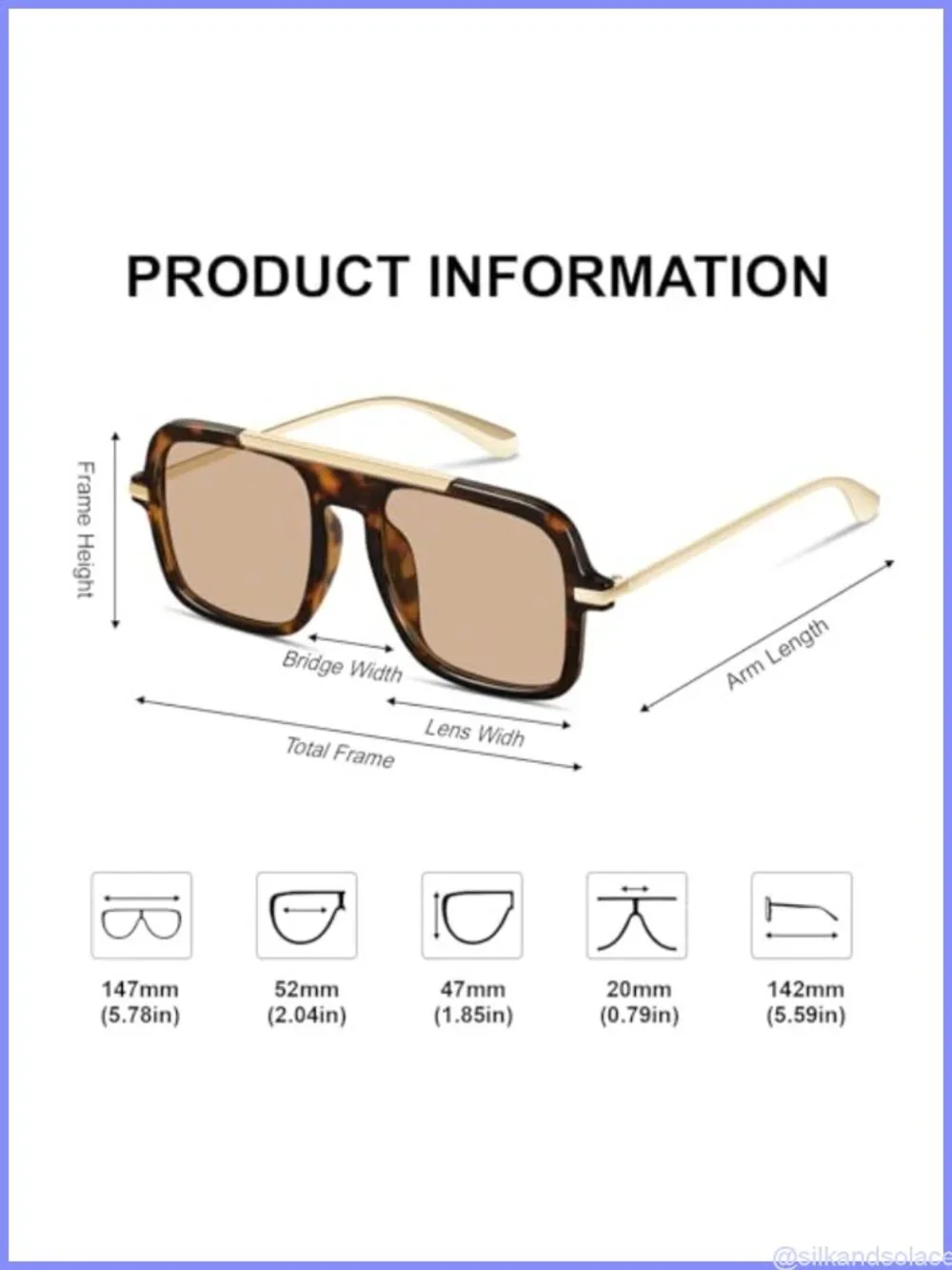 Oversized Square Aviator Sunglasses UV400 Full-Frame Retro 70s Style